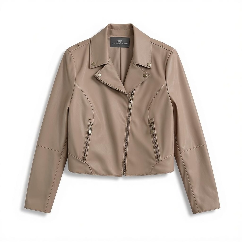 Tart Collections Women's Moto Jacket M Taupe Faux Leather Asymmetrical Zip Vegan